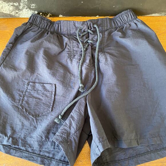 Black Elastic Waist Shorts Tie Closure Small Pocket Accent Forena - Picture 1 of 6